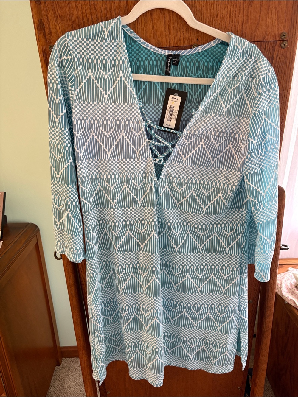 Vineyard Vines Blue Geometric Lace-Up Women's Swim Coverup